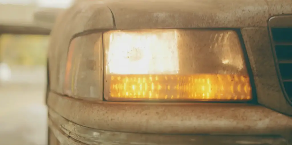 A close up of the headlight of a car featured in the crime drama TV series Better Call Saul.